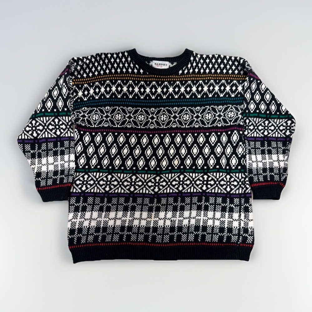 Vintage Sweater Women's‎ M B.G. Basics 80s 90s Fair Isle Retro Knit Cotton